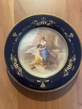 Antique Royal Vienna Style Cobalt Blue Gilded Plate. Signed by Artist. 6.75 Inch